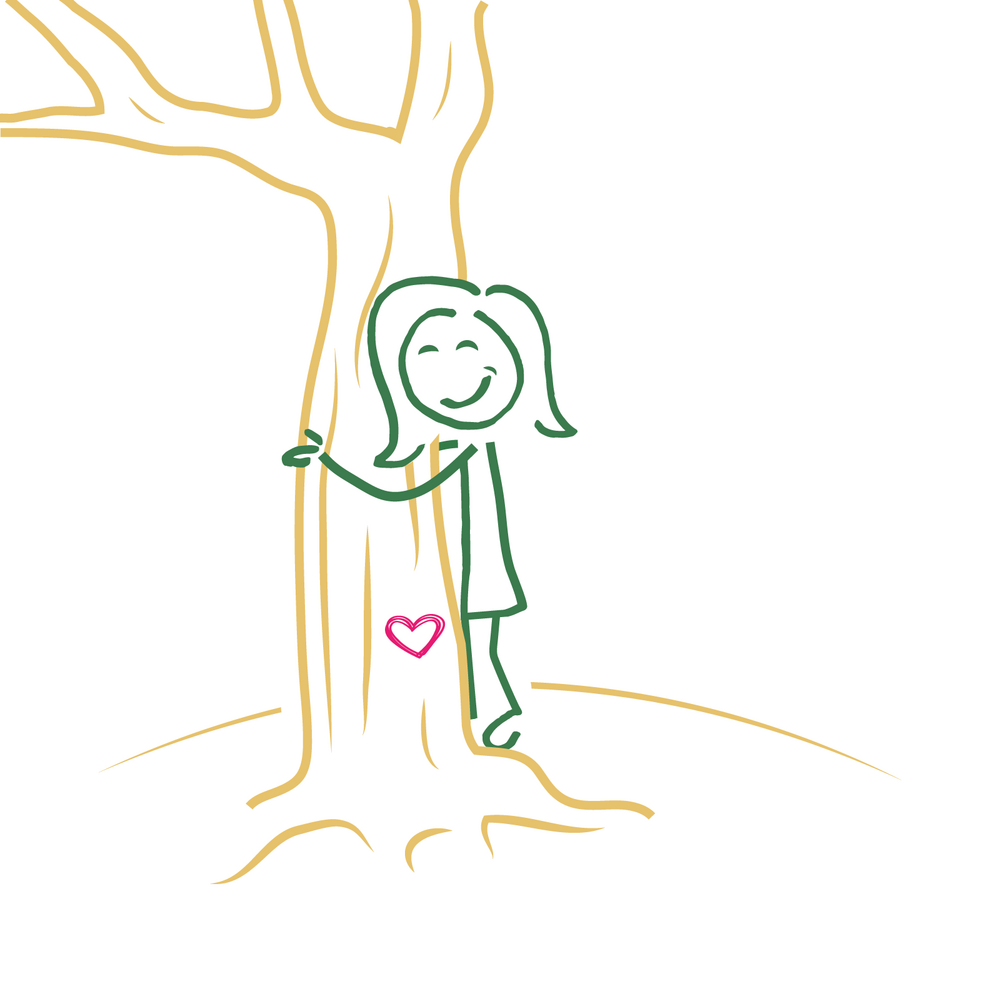 Bild zeigt illustriertes Bild mit einem Mädchen, das einen Baum umarmt.