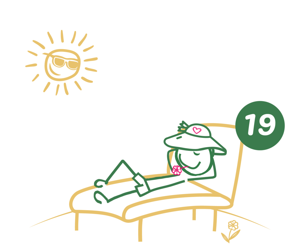 Bild zeigt Illustration: Männchen liegt am Sonnenstuhl.