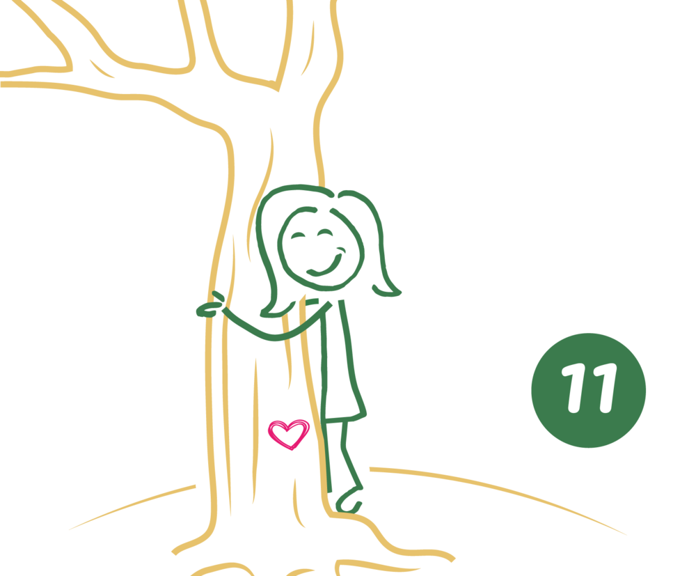Bild zeigt illustriertes Bild mit einem Mädchen, das einen Baum umarmt.