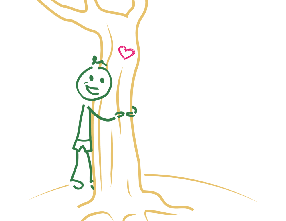 Bild zeigt ein illustriertes Männchen, das einen Baum umarmt.